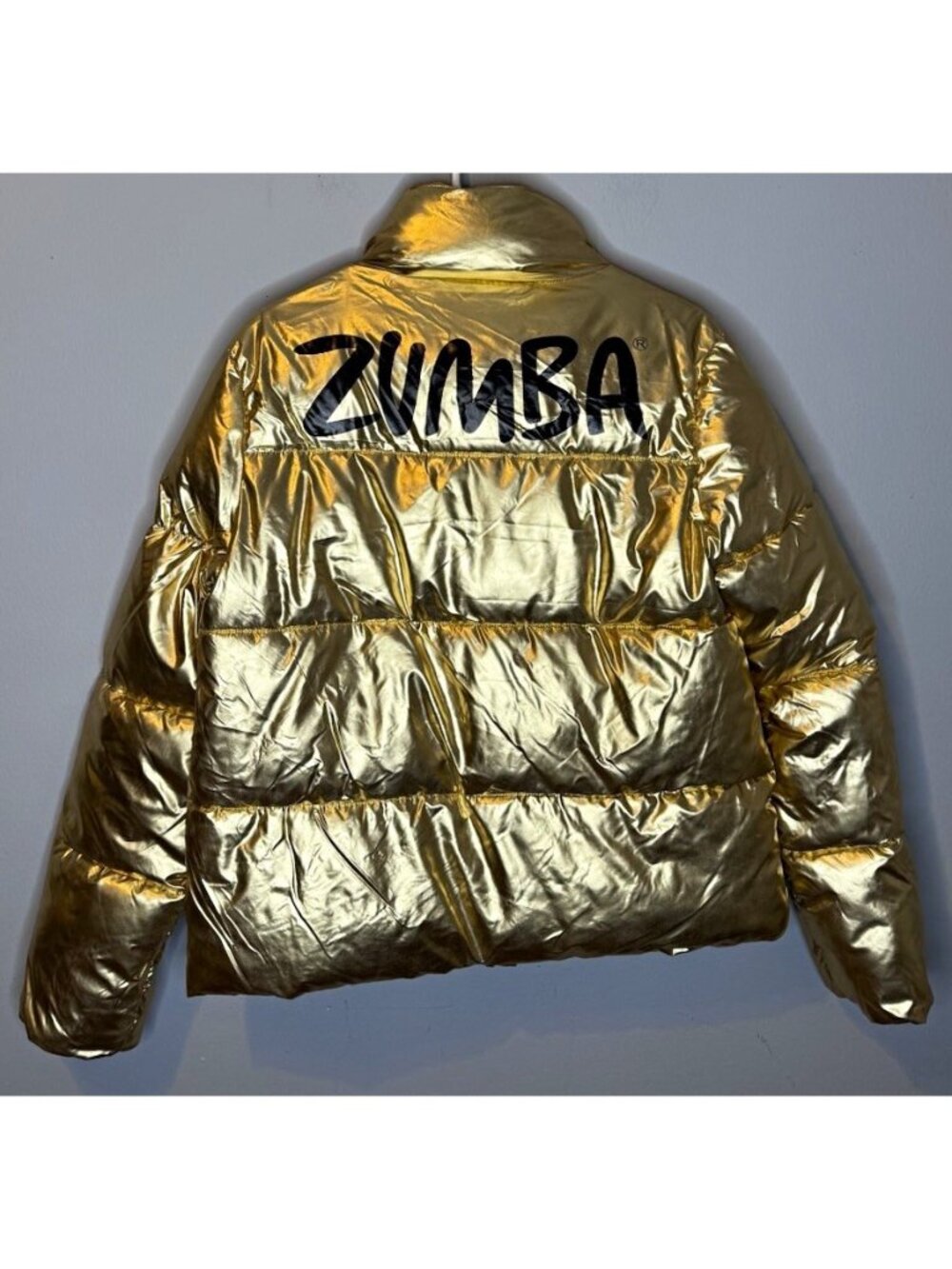 Zumba Wear Women's metallic gold puffer jacket full-zip logo patch XS